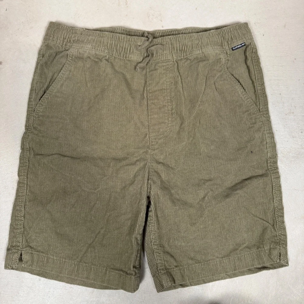 Quiksilver Mens Small Corduroy Shorts Olive‎ Tan Elastic Waist Cotton size 30